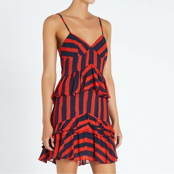 sass & bide Dresses & Skirts - SASS & BIDE Palais Royale Red Navy Blue Stripe Ruffle Hem Cami Mini Dress